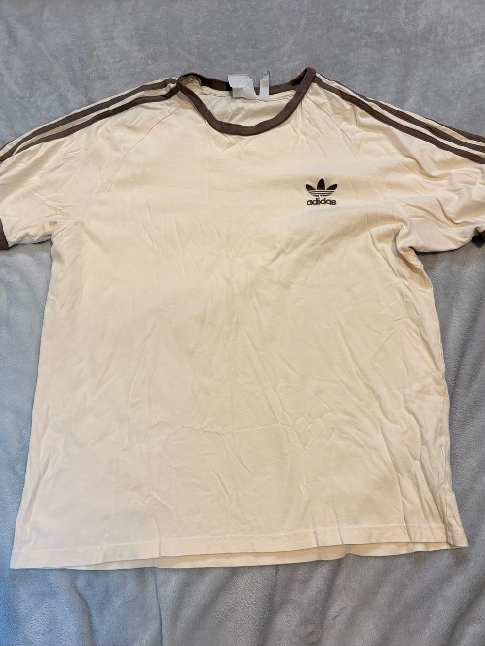 adidas Cream Short Sleeve Ringer Tee with Brown Trim